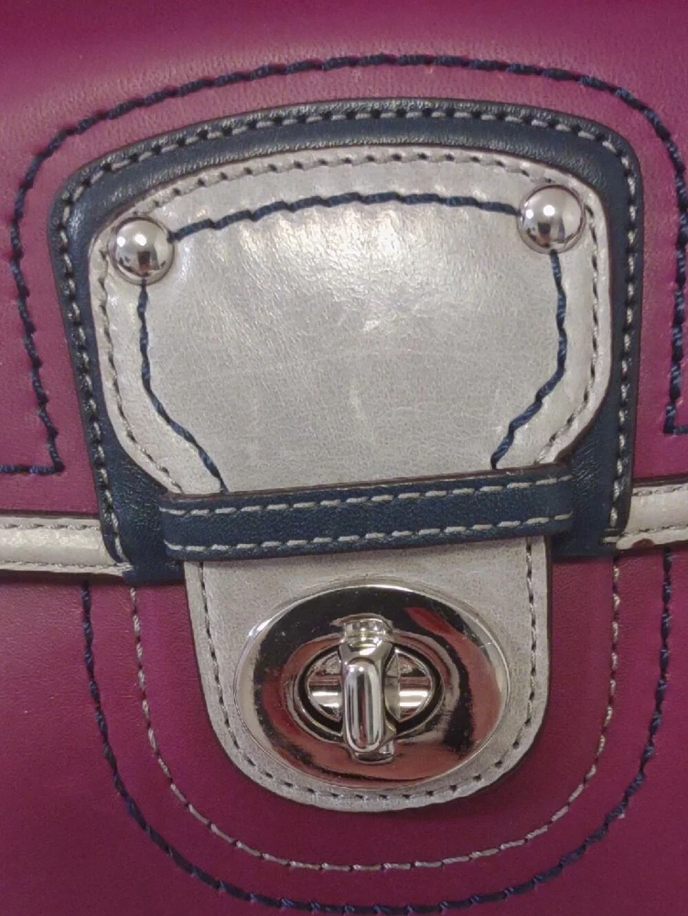 COACH Plum Leather Satchel with Contrast Trim and Tassel